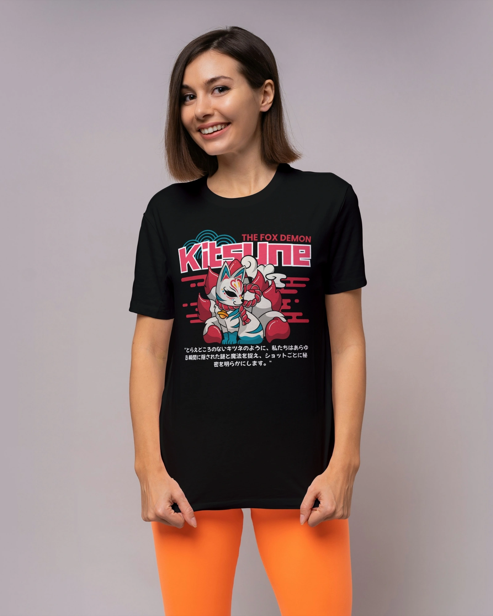 Kitsune Graphic Black T shirt (3) Kitsune Spirit Anime Black T-shirt - Image 1