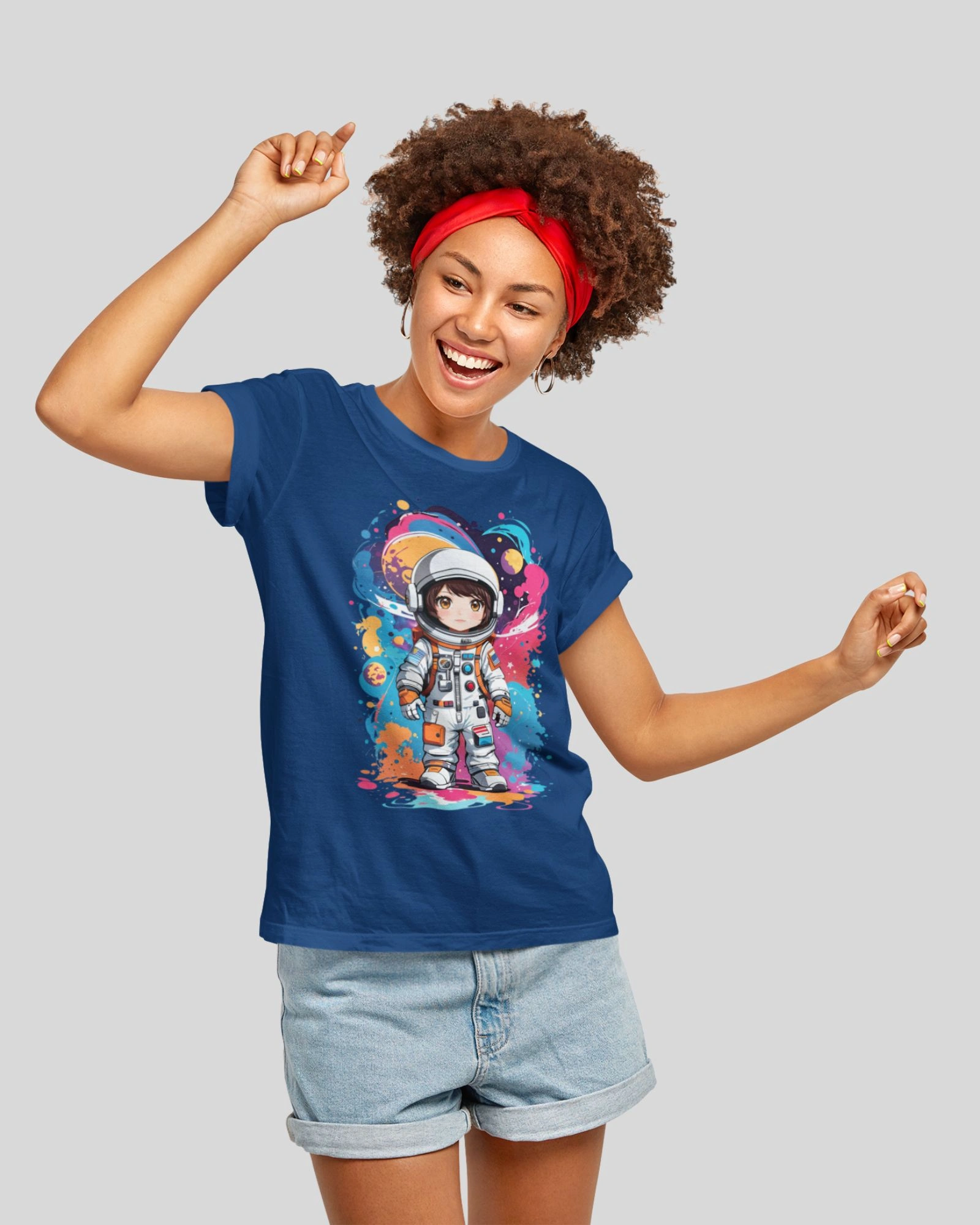 Graphic Girl Blue T-shirt (1) Graphic Girl Astronaut Blue T-shirt - Image 1